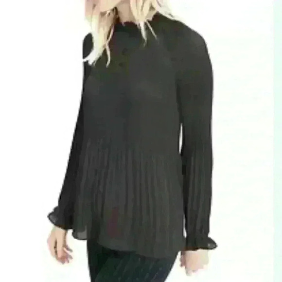 Banana Republic Charcoal Pleat Polyester Long Sleeve Size Medium Blouse - Picture 3 of 16